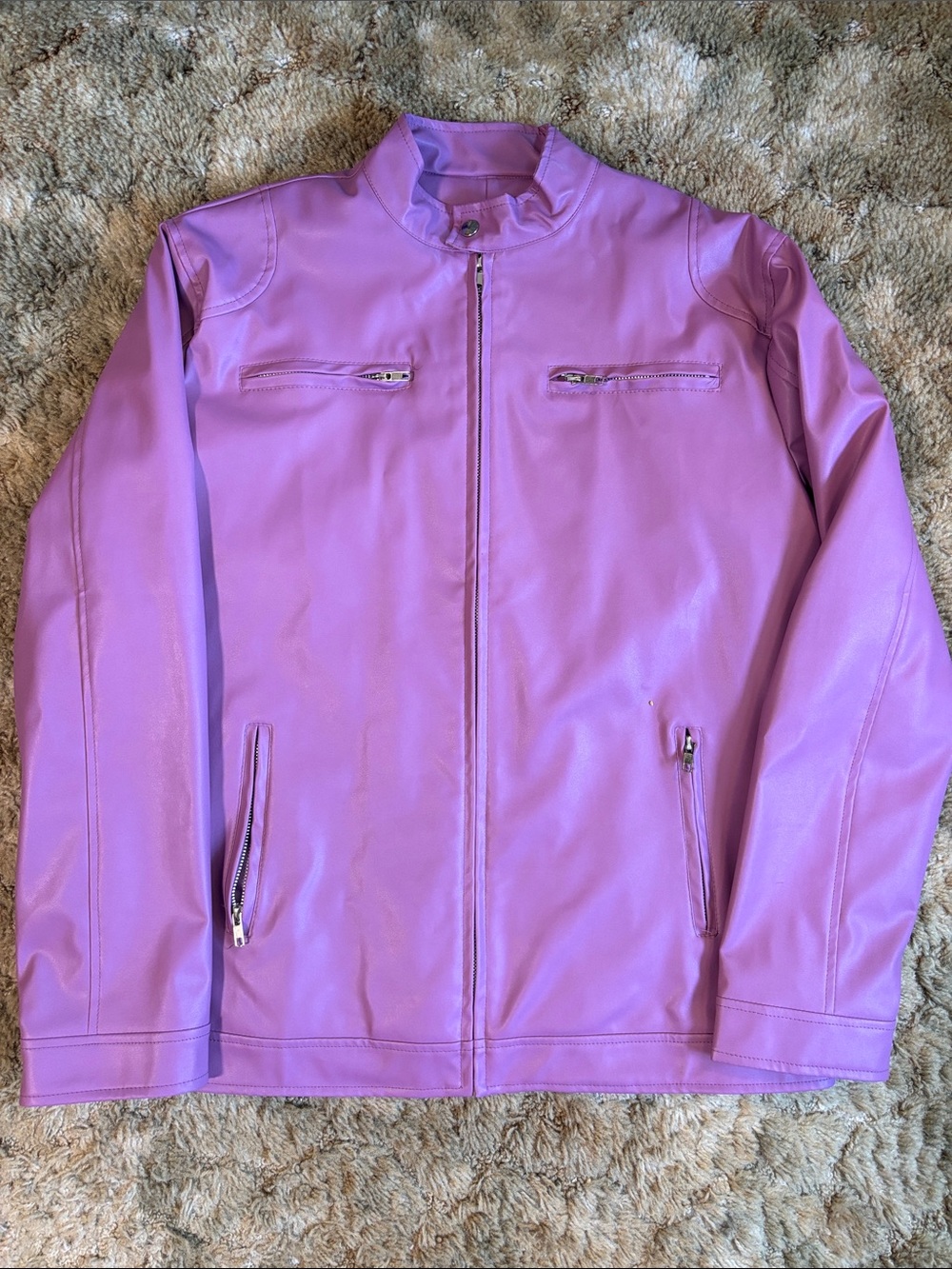 Men's Purple Zip-Front Faux Leather Jacket